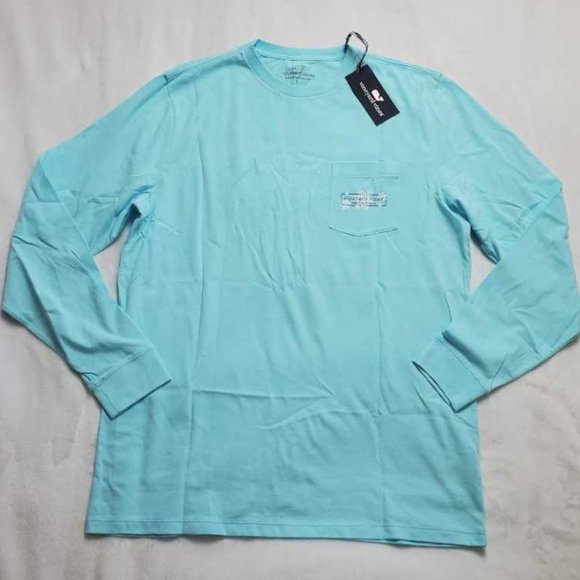 New men's M Vineyard Vines snowflake logo box long sleeve pocket tee t-shirt - Picture 3 of 5